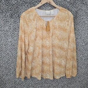Chicos Top Womens 2 US Large Yellow Tassel‎ Neck Tie Long Sleeve Casual Ladies